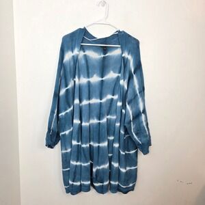 Torrid Blue Tie Dye Boho Beachy Stripe Open Front Cardigan Sweater Plus Size 5X‎